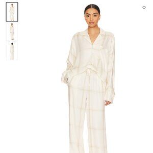 WeWoreWhat | Brushed Flannel Button Up & Drawstring Pull On Pant Set | Ecru | L